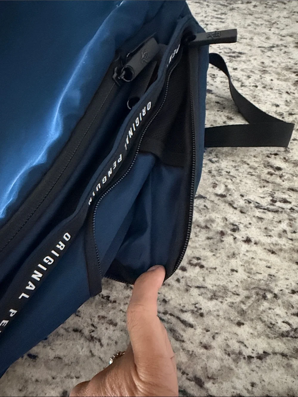 Original Penguin Blue Backpack with White Accent Zipper